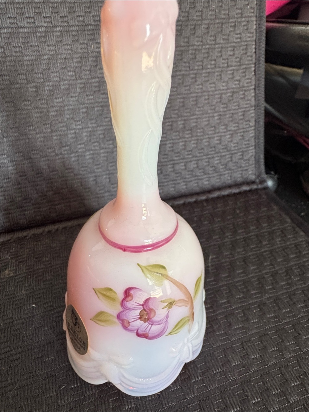 Pink Hand-Painted Floral Glass Vase — Decorative Bell-Shaped Accent